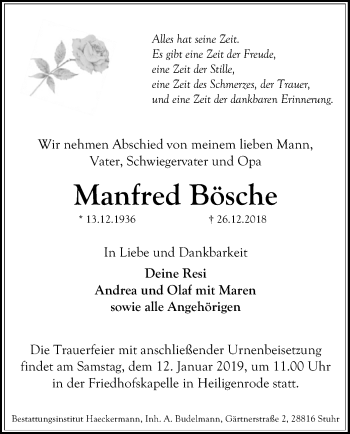 Traueranzeige von Manfred Bösche von SYK