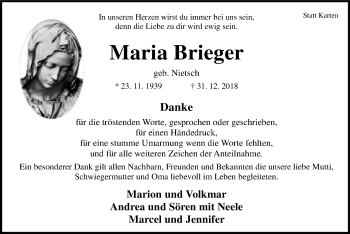 Traueranzeige von Maria Brieger von SYK