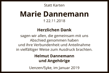 Traueranzeige von Marie Dannemann von SYK