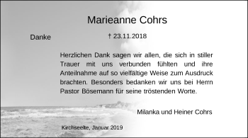 Traueranzeige von Marieanne Cohrs von SYK