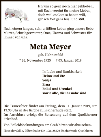 Traueranzeige von Meta Meyer von SYK