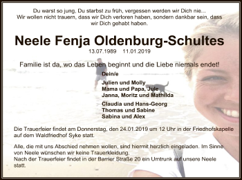 Traueranzeige von Neele Fenja Oldenburg-Schultes von SYK