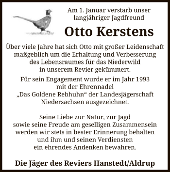 Traueranzeige von Otto Kerstens von SYK