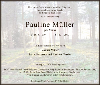 Traueranzeige von Pauline Müller von SYK