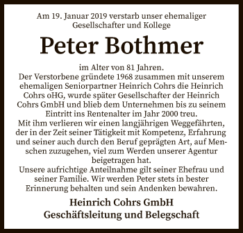 Traueranzeige von Peter Bothmer von SYK