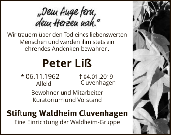 Traueranzeige von Peter Liß von SYK