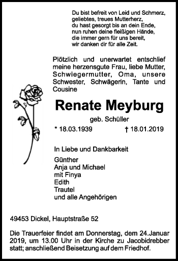 Traueranzeige von Renate Meyburg von SYK