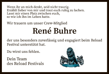 Traueranzeige von René Buhre von SYK