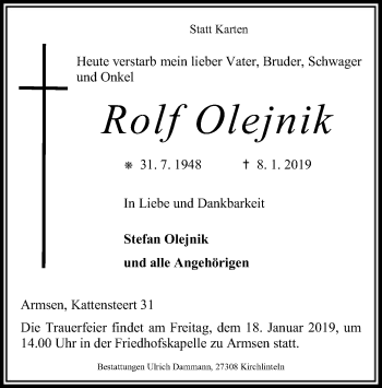 Traueranzeige von Rolf Olejnik von SYK