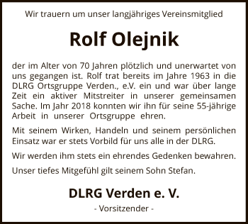 Traueranzeige von Rolf Olejnik von SYK