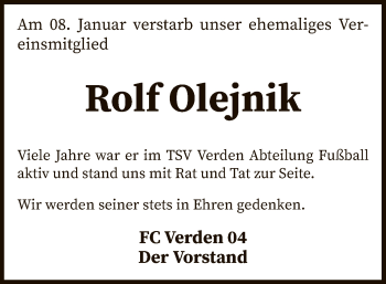 Traueranzeige von Rolf Olejnik von SYK