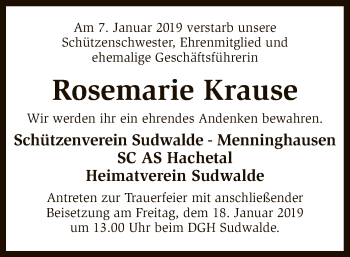 Traueranzeige von Rosemarie Krause von SYK