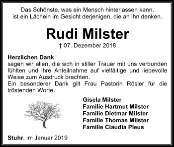 Traueranzeige von Rudi Milster von SYK