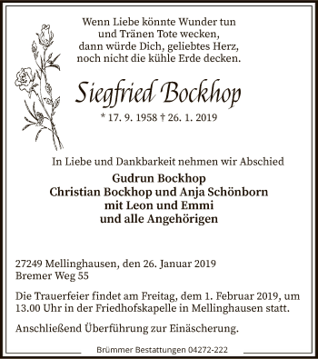 Traueranzeige von Siegfried Bockhop von SYK