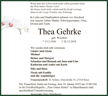 Traueranzeige von Thea Gehrke von SYK