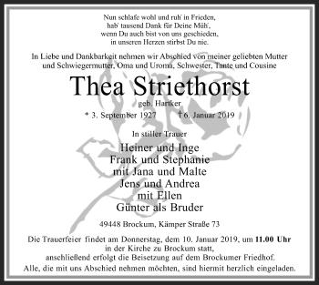 Traueranzeige von Thea Striethorst von SYK