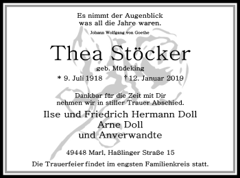 Traueranzeige von Thea Stöcker von SYK