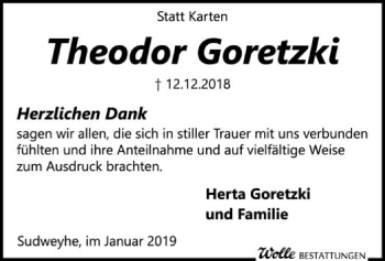 Traueranzeige von Theodor Goretzki von SYK