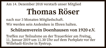 Traueranzeige von Thomas Röser von SYK