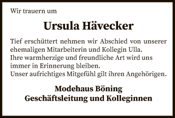 Traueranzeige von Ursula Hävecker von SYK