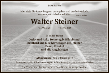 Traueranzeige von Walter Steiner von SYK