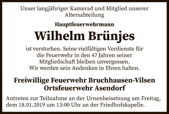 Traueranzeige von Wilhelm Brünjes von SYK