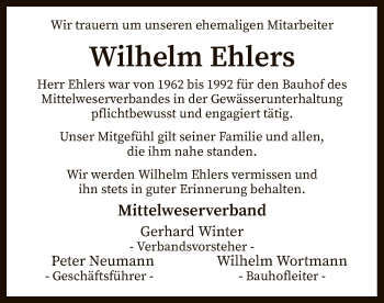 Traueranzeige von Wilhelm Ehlers von SYK