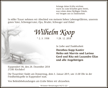 Traueranzeige von Wilhelm Koop von SYK