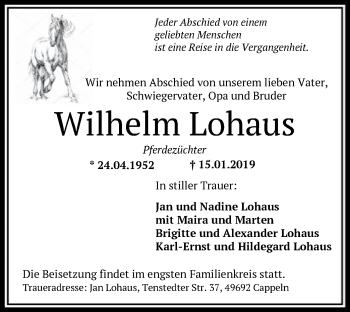 Traueranzeige von Wilhelm Lohaus von SYK