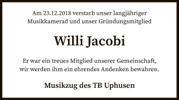 Traueranzeige von Willi Jacobi von SYK