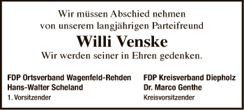 Traueranzeige von Willi Venske von SYK