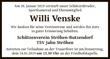 Traueranzeige von Willi Venske von SYK