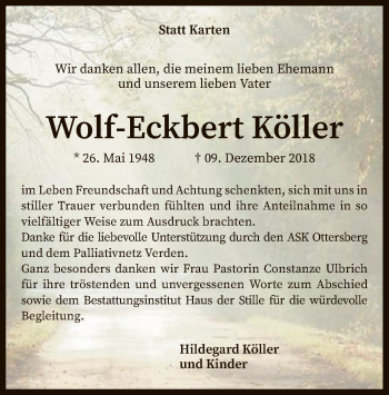 Traueranzeige von Wolf-Eckbert Köller von SYK