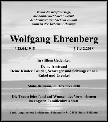 Traueranzeige von Wolfgang Ehrenberg von SYK