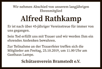 Traueranzeige von Alfred Rathkamp von SYK