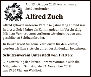 Traueranzeige von Alfred Zuch von SYK