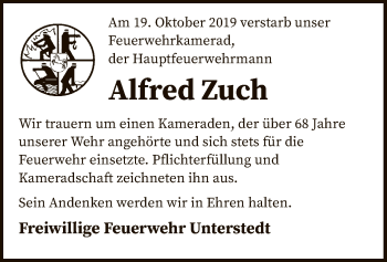 Traueranzeige von Alfred Zuch von SYK