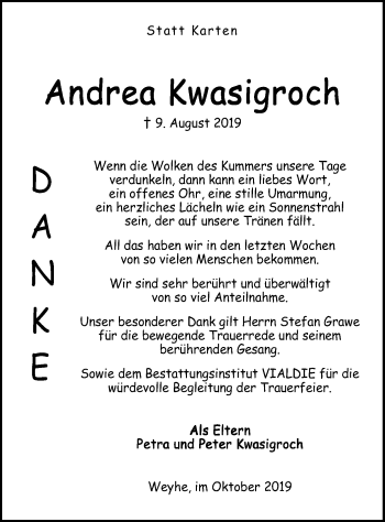 Traueranzeige von Andrea Kwasigroch von SYK