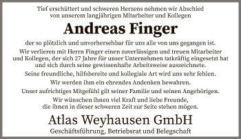 Traueranzeige von Andreas Finger von SYK