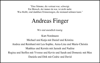 Traueranzeige von Andreas Finger von SYK