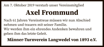 Traueranzeige von Axel Frommund von SYK