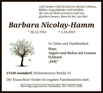 Traueranzeige von Barbara Nicolay-Hamm von SYK