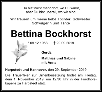 Traueranzeige von Bettina Bockhorst von SYK