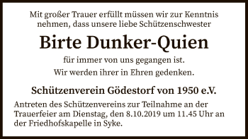 Traueranzeige von Birte Dunker-Quien