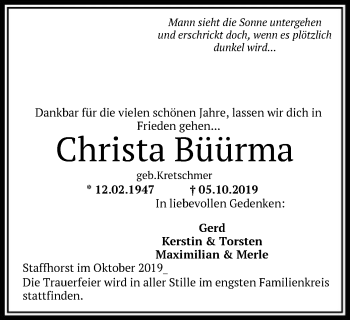 Traueranzeige von Christa Büürma von SYK