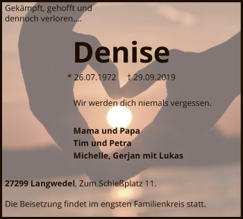 Traueranzeige von Denise  von SYK