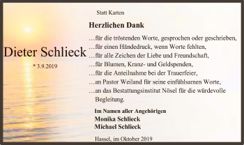 Traueranzeige von Dieter Schlieck von SYK