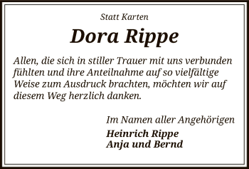 Traueranzeige von Dora Rippe von SYK