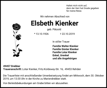 Traueranzeige von Elsbeth Kienker von SYK