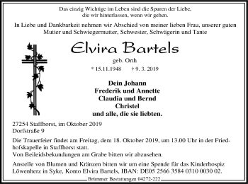 Traueranzeige von Elvira Bartels von SYK